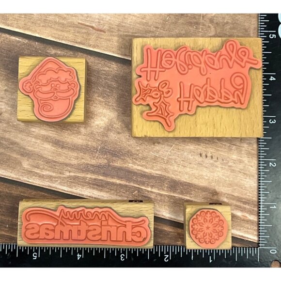 HTF STUDIO G LOT OF 4 HOLIDAY THEMED RUBBER STAMP BY ALISON WONG SANTA SNOWFLAKE - Picture 6 of 6